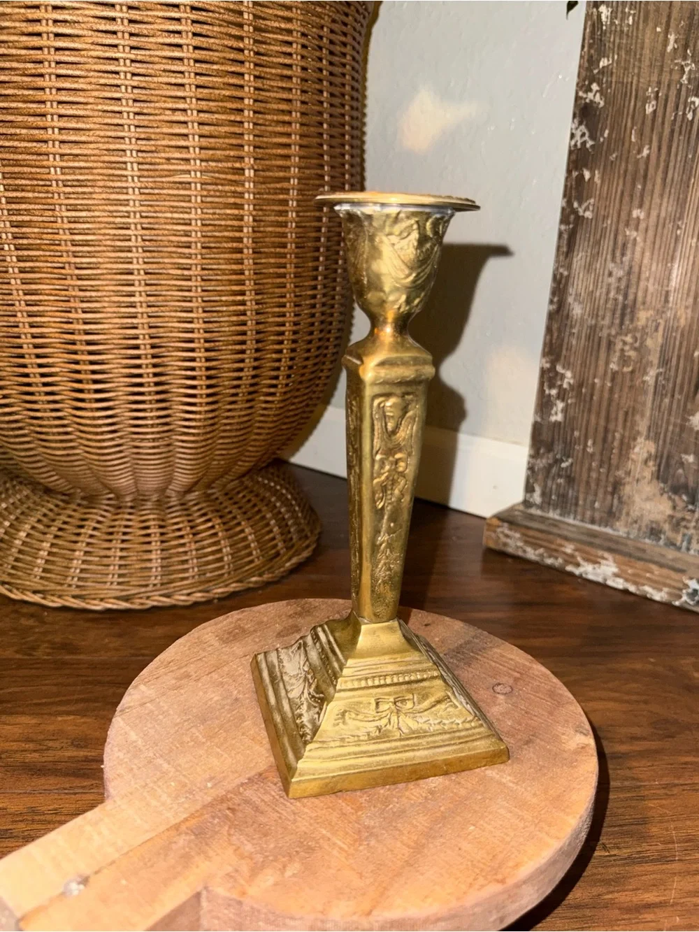 Repousse Brass Taper Candlestick Holder